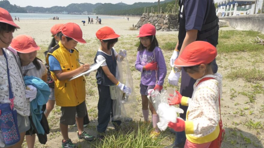 海水浴場で漂着ごみの調査